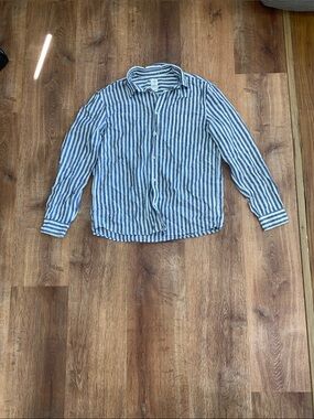 H&M Blue and White Striped Button-Down Linen Shirt